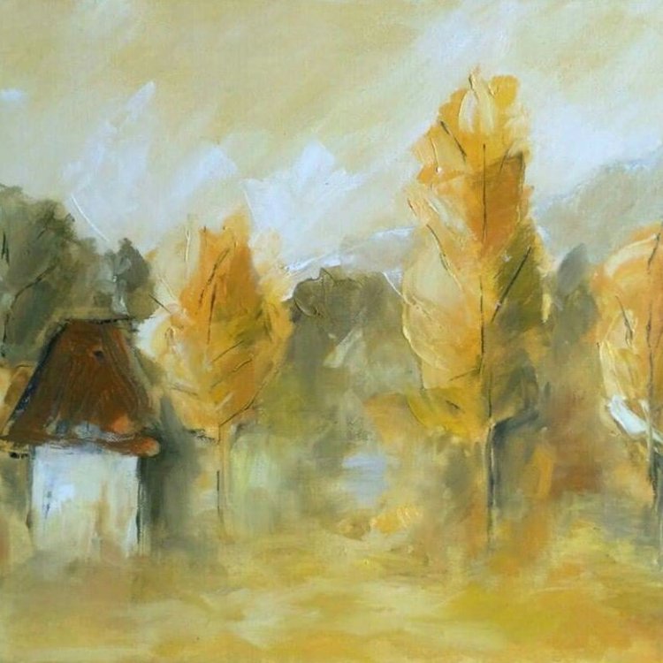 Peisaj rural sat tablou pictura Antonela Giurgiu