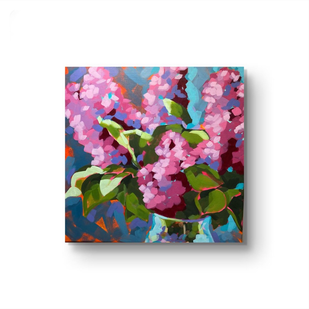 Lilacs_painting_ tablou_liliac_mov_violet_pictura_moderna_impresionista_crafticana_silvana_manoliu_tablou pe panou de lemn