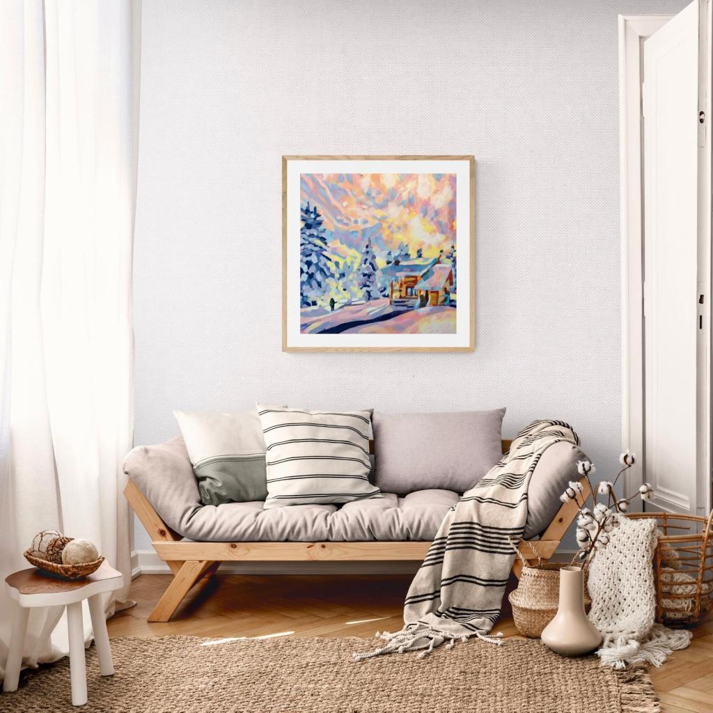 Winter_cabin_cabana_de_munte_pictura_moderna_impresionista_crafticana_silvana_manoliu_mockupin camera tablou