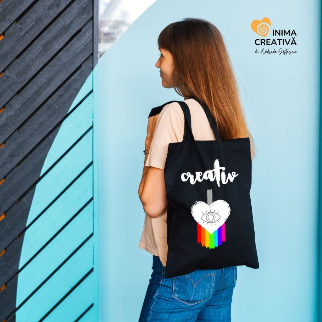 creativ tote bag plasa textila negru neagra colectia inima creativa de andrada saftescu