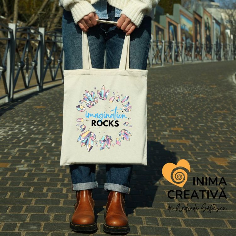 imagination rocks tote bag plasa textila bej natur