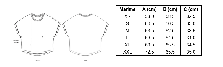 tabel marimi tricou oversized