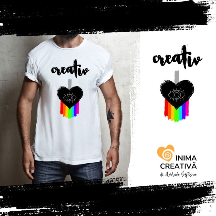 tricou creativ alb unisex colectia inima creativa de andrada saftescu