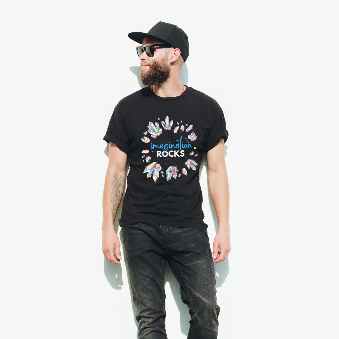 tricou imagination rocks negru unisex premium organic 
barbati colectia inima creativa de andrada saftescu
