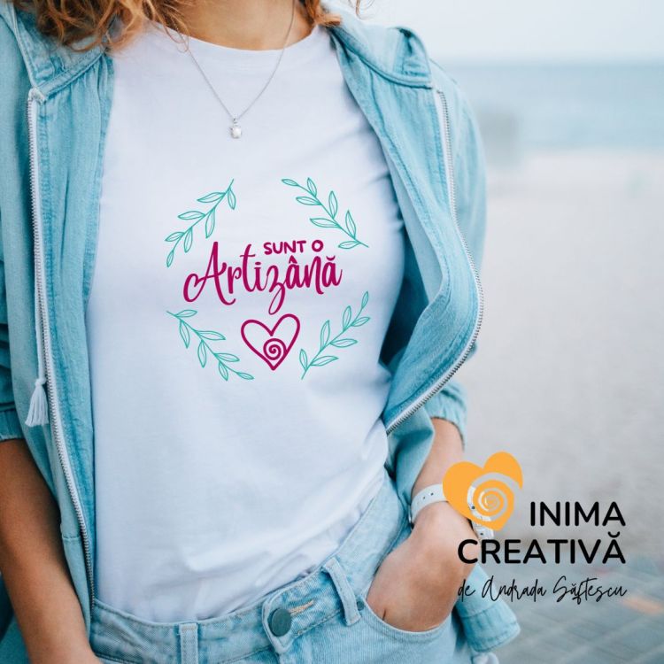 tricou statement sunt o artizana color pe alb, colectia inima creativa de autor andrada saftescu